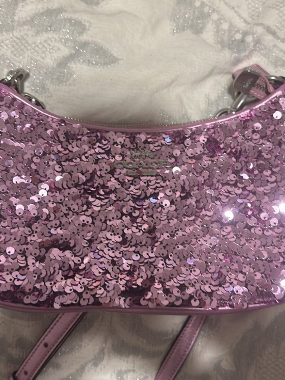 NWT Coach Teri Shoulder Bag with Purple Sequins and Silver Hardware - Picture 2 of 5